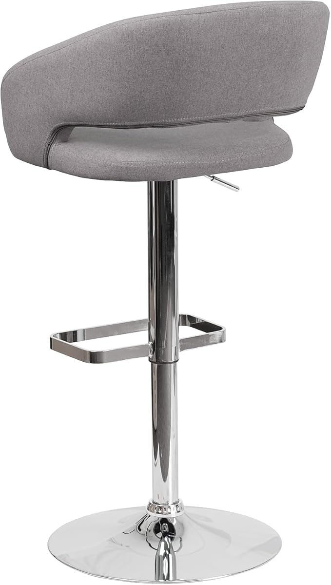 Flash Furniture Erik Contemporary Adjustable Height Barstool with Footrest and Rounded Mid-Back, Upholstered Bar or Counter Height Stool, Gray/Chrome