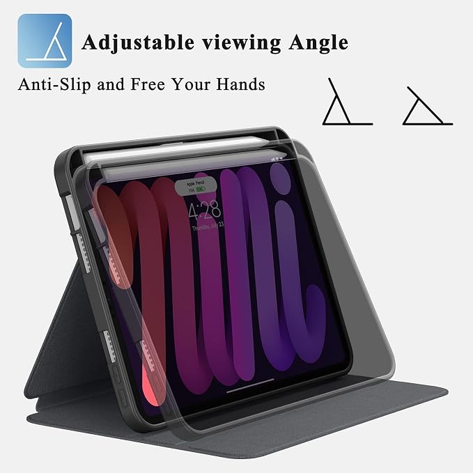 Case for iPad mini 7 (A17 Pro) 2024/Mini 6 2021 8.3-Book Black | Slim Lightweight Folio Stand Case Auto Wake/Sleep Soft TPU Back Cover with Pencil Holder for iPad mini 7th/6th Generation