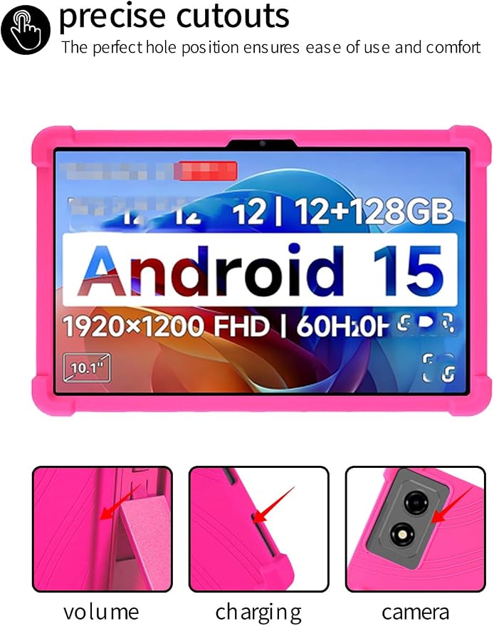 for BNCF 2025 Android 15 10.1 Inch Tablet CaseBOVUGAC Soft Silicone Adjustable Stand Shockproof Kids Friendly for BNCF 2025 Android 15 10.1 Tablet(Black)