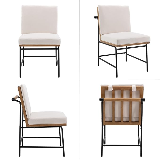 HEAH-YO Modern Dining Chairs Set of 6, Linen Upholstered Dining Chairs with Backrests, Armless Dining Room Chairs for Kitchen, White