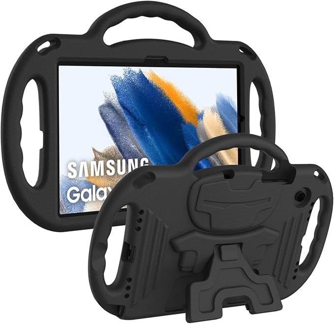AVAWO Kids Case for Samsung Galaxy Tab A8 10.5 Inch 2021 (SM-X200/X205) With Strap Light Weight Shock Proof Handle Stand Black