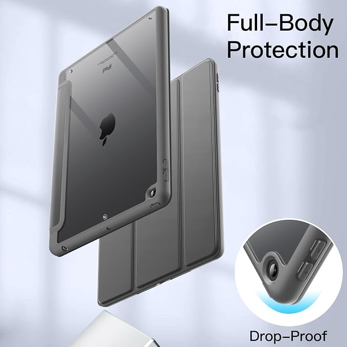 JETech Case Cover for iPad 9th/8th/7th Gen 10.2 Beige | Clear Transparent Back Pencil Holder Slim Shockproof Protection Tri-Fold Stand Auto Wake/Sleep