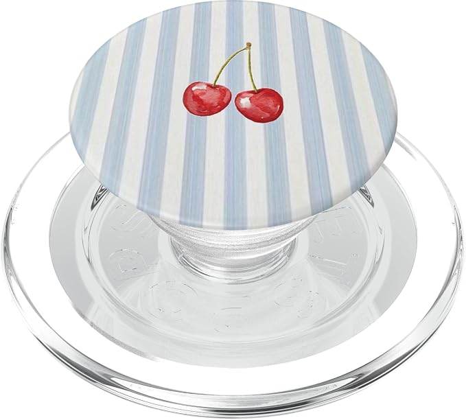 Blue Beige Stripe Cherry Pattern PopSockets PopWallet for MagSafe