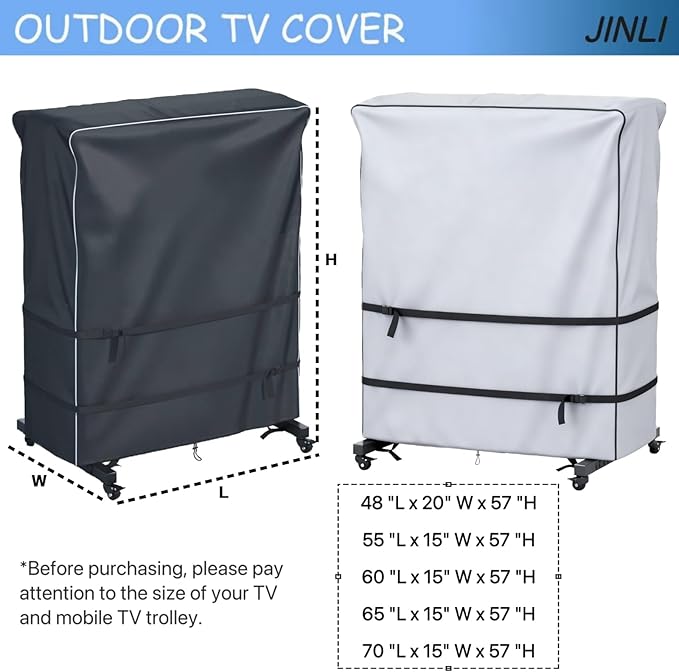 JINLI 70-75 inch outdoor TV trolley cover, courtyard TV cover, Oxford fabric waterproof and dustproof, triple windproof design, compatible with rolling/mobile stand
