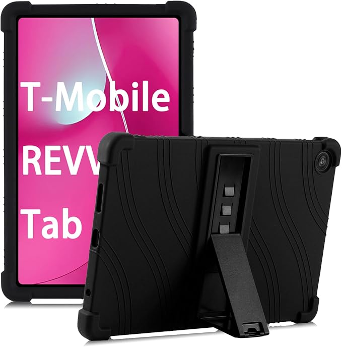 for Revvl Tab 2 Case (2025) Kids Soft Silicone Cover for Tmobile Revvl Tab 2 Tablet Case with Stand (Black)