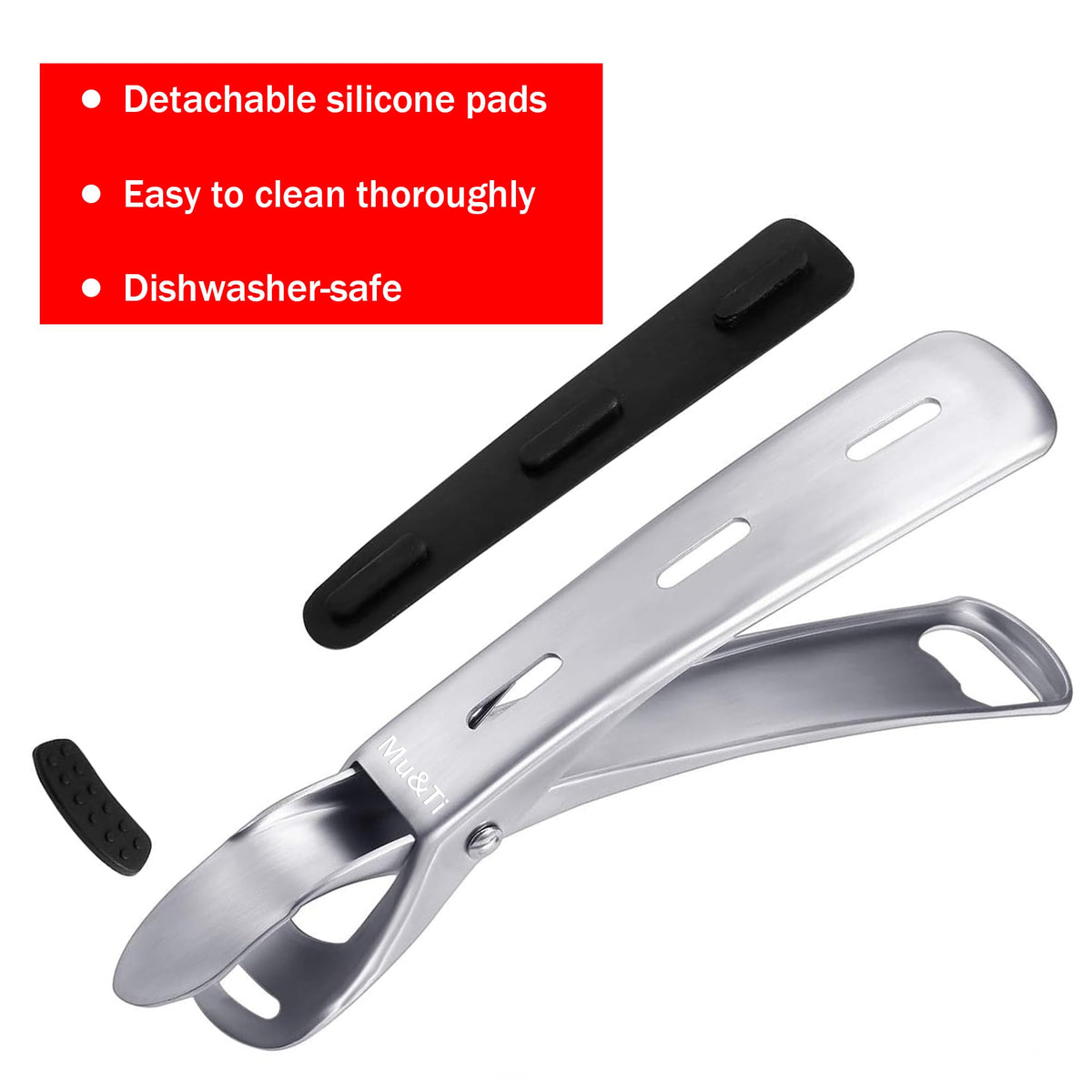 Mu&Ti Hot plate gripper For Instant Pot accessories, For Microwave, Oven,Toaster (Safe for Air Fryer Pans Gripper,Bowls, Egg Custard, Hot Plates) Stainless Steel Heat-Resistant Kitchen Gripper (Red)