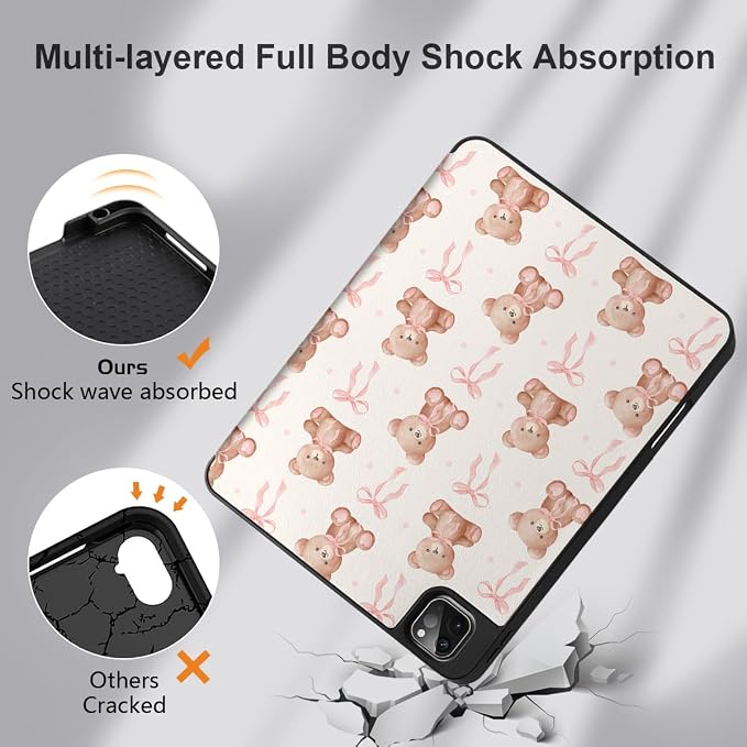 Case for iPad Pro 12.9 inch 6th Generation 2022 Built-in Pencil Holder + Trifold Stand + Auto Wake/Sleep + Protective Cover for iPad Pro 12.9 5th/4th/3rd Gen- Bear