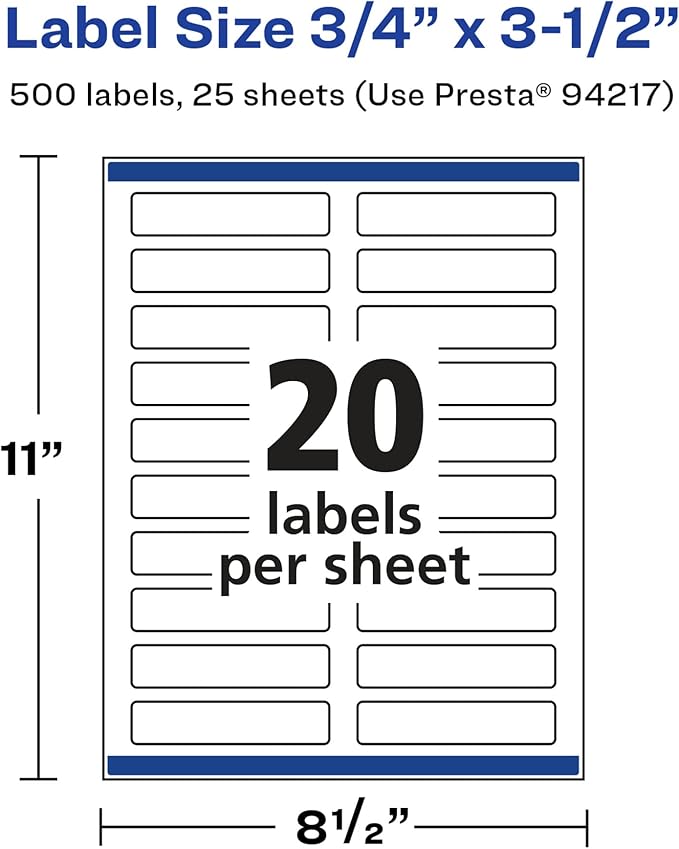 Avery Glossy White Rectangle Labels, Sure Feed Technology, 0.75" x 3.5", 500 Glossy White Labels, Print-to-The-Edge, Permanent Adhesive, Laser/Inkjet Printable