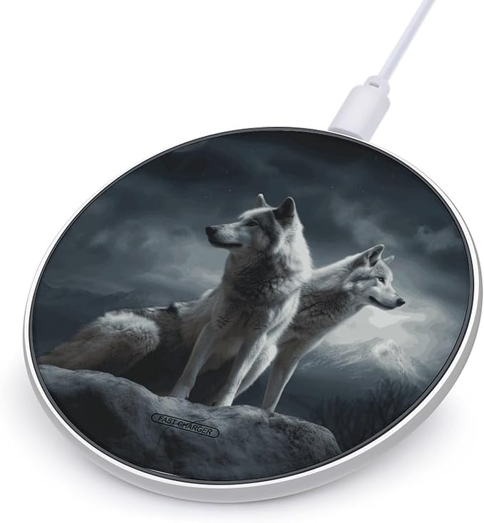 Wolf at Night Wireless Charger Fast Charging Pad | Anti-Slip Qi Certified Wireless Charging Pad for All Phones with Wireless Charging Function for Home Office Travel