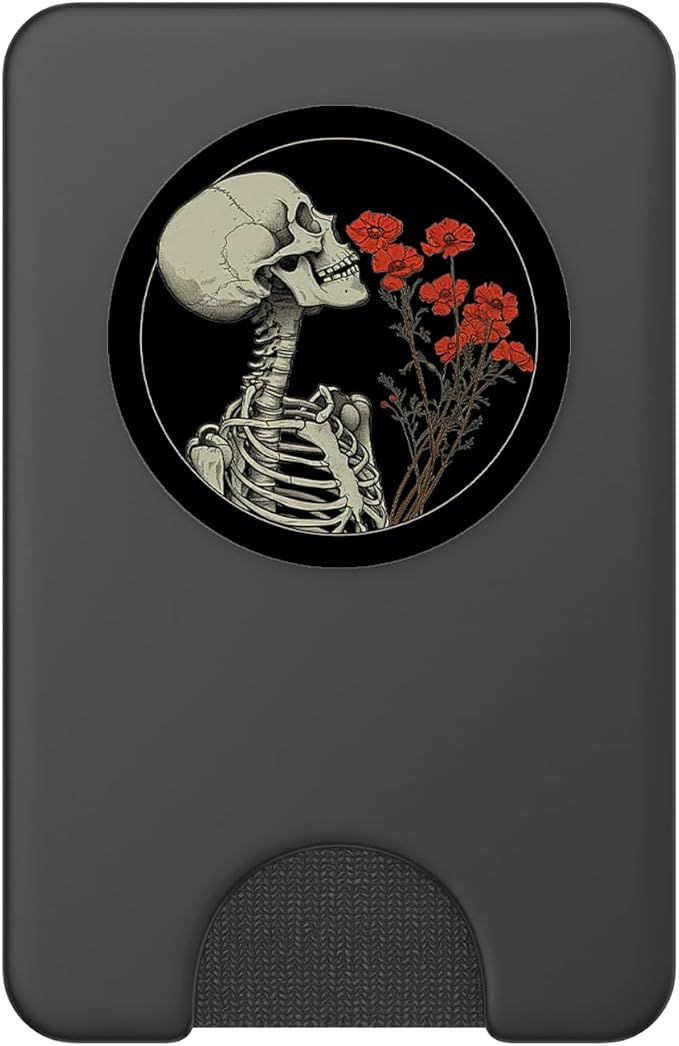 Skull Floral Gothic Flowers Bouquet Dark Wildflowers Art PopSockets Adhesive PopGrip