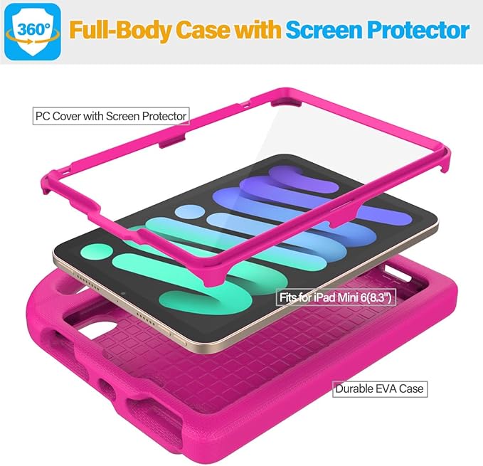 SUPLIK Kids Case for iPad mini 7 (A17 Pro) 2024 &amp iPad mini 6 2021 8.3-inch iPad mini 6th/7th Generation Case with Screen Protector Durable Shockproof Kids Cover with Handle Stand Black