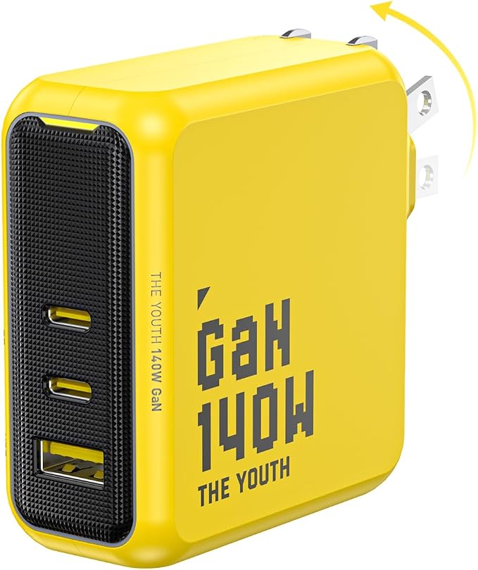 AOHI Youth 140W GaN+ USB C Charger 100W Laptop Fast Charger PD3.1 PPS 3-Port USB C Wall Charger Power Adapter for MacBook Pro 16'' Dell XPS iPhone 17 Pro Max iPad Pro Tablet Chromebook Yellow