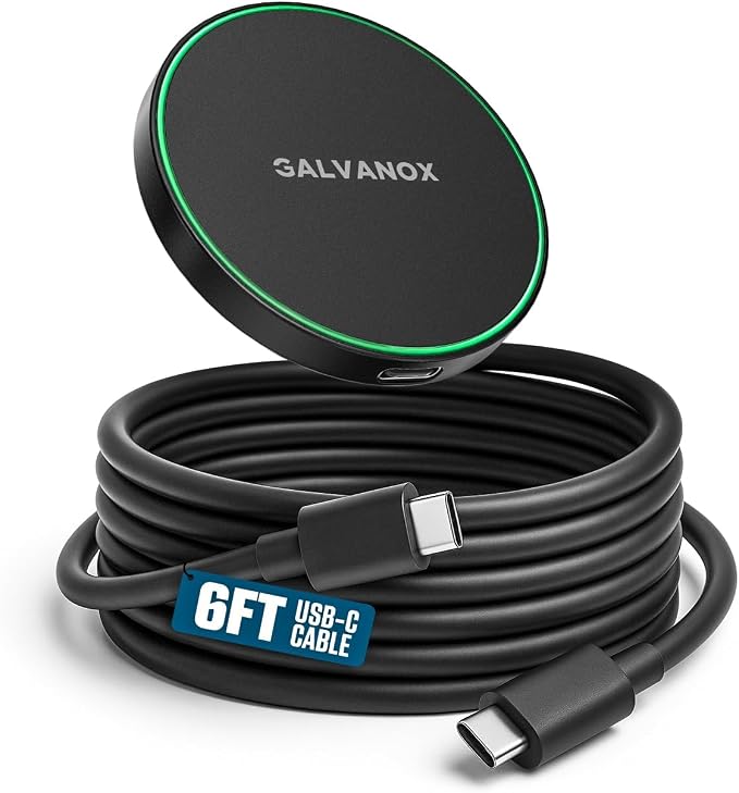 Galvanox Compatible with MagSafe Wall Mounted Magnetic Wireless Charger (15W) Fast Charging Stick-on Adhesive Design with Removable USB-C Cable (Black 10 FT)