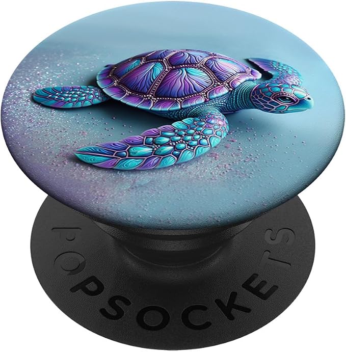 Teal Blue Purple Turtle Geometric Design On Light Blue Cyan PopSockets Adhesive PopGrip