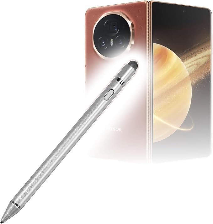 BoxWave Stylus Pen Compatible with Honor Magic V3 - AccuPoint Active Stylus Electronic Stylus with Ultra Fine Tip - Metallic Silver