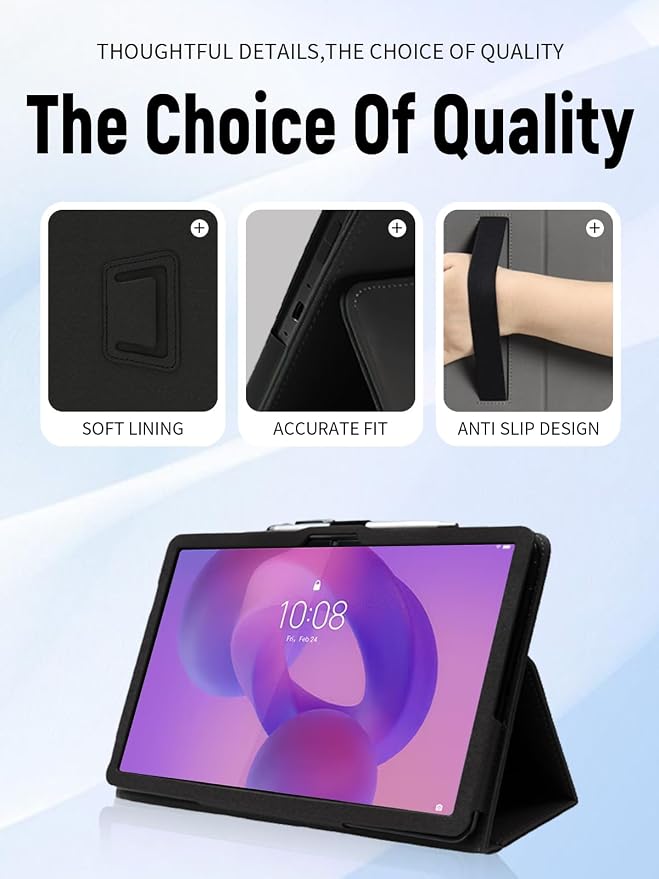 Case for Lenovo Idea Tab Plus 12.1 Inch Tablet 2025 (Black) | PU Leather Folding Cover with Pen Holder and Wrist Strap Business Travel Portable