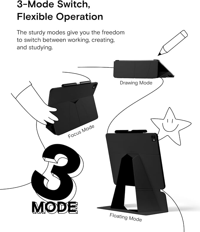 MOFT Folio iPad Air 13 inch (M2) Case with Detachable Pencil Holder Lightweight &amp ProtectiveDurable MOVAS Material and Comfortable Touch Perfect for BrowsingDrawing Studying Sidecar Jet Blac