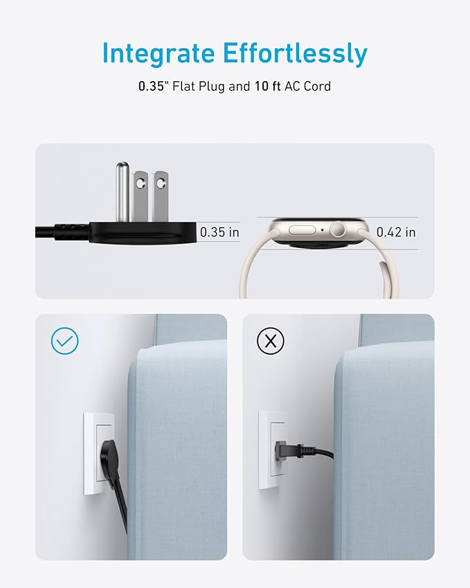 Anker Power Strip with 300J Surge Protector, Flat Plug Extension Cord with Multiple Outlets, 6 AC, 2 USB A & 2 USB C Ports for 20W, 10ft Outlet Extender, Dorm Room Essentials, Home Office