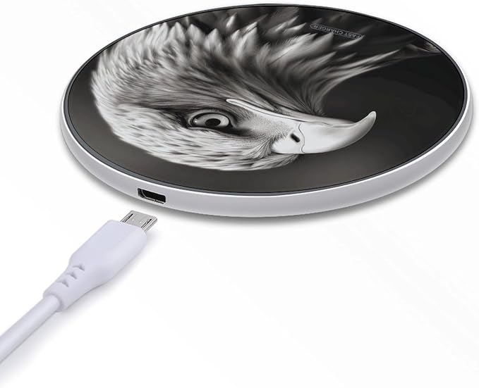 Eagle Black and White Wireless Charger with Aluminum Alloy Frame Qi Certified Fast Wireless Charging Pad 10W Charging Station Portable Phone Charger for All Wireless Charging Phone