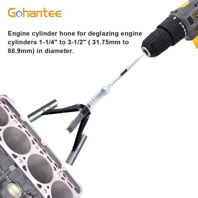 gohantee Engine Cylinder Hone Deglazer Adjustable 1-1/4" to 3-1/2" Diameter