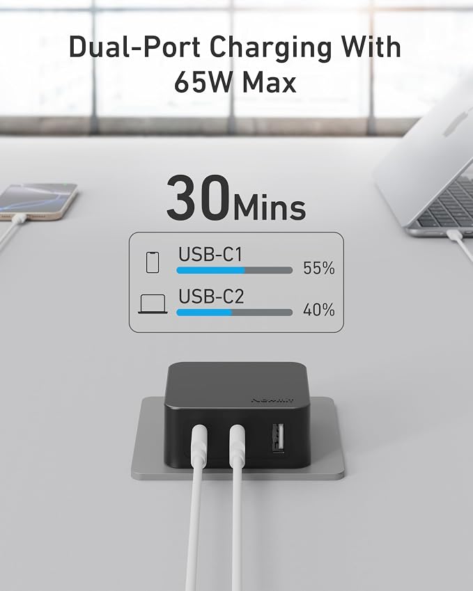 Nekmit 67W Flat USB C Charger Block 3-Port GaN Fast Wall Charger USB C Wall Plug for MacBook Pro/Air iPad iPhone Galaxy and More
