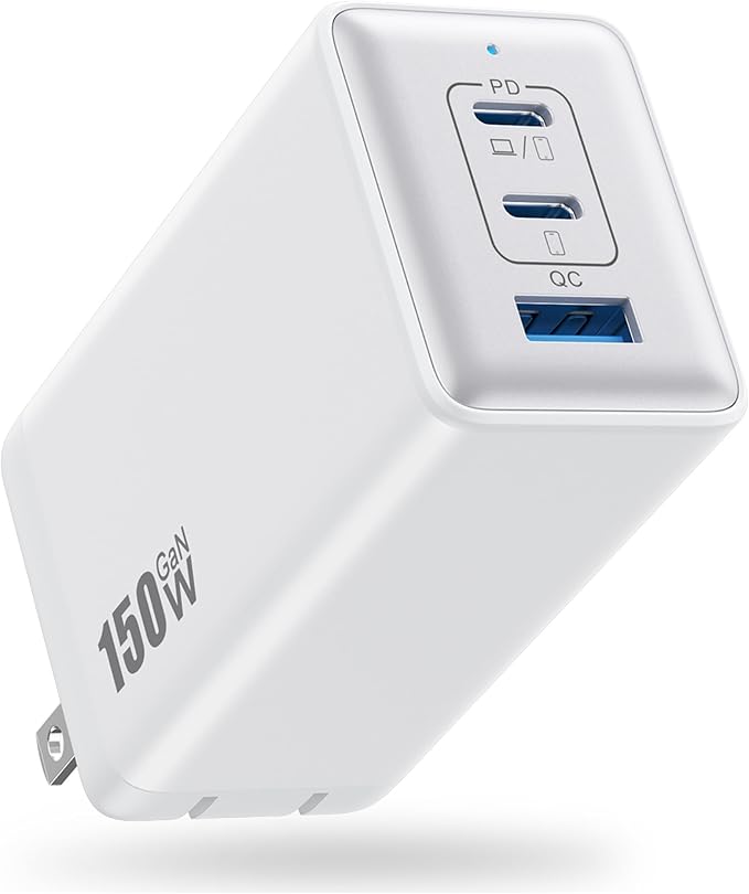 150W USB C Charger BlockGaN III Compact Foldable Wall Charger 3 Port Fast Charging StationPD QC PPS Portable USB C Hub 100W Laptop Adapter for MacBook Pro/AiriPadiPhone 17/ProGalaxy S24Dell etc