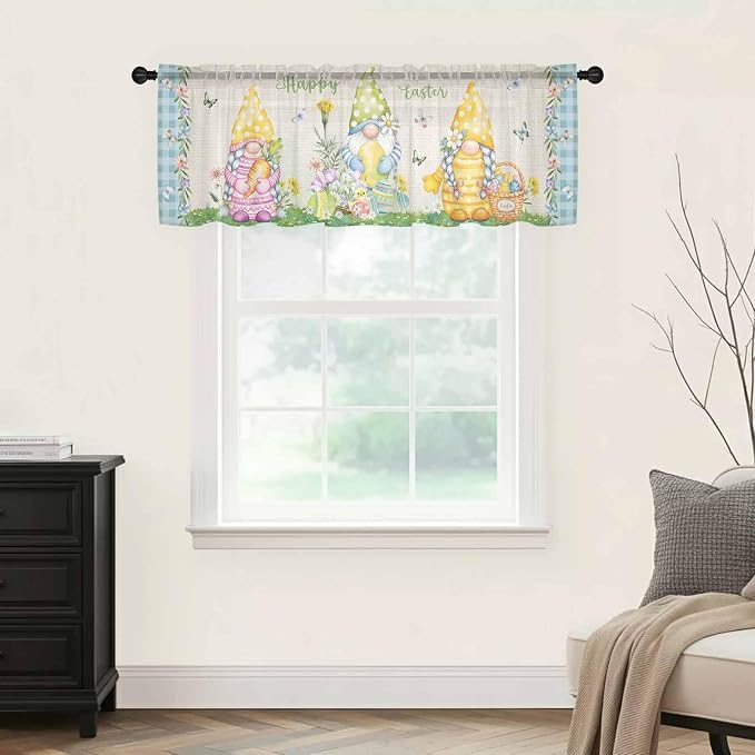 Easter Sheer Valances for Windows 54"x18", Light Filtering Kitchen Curtains