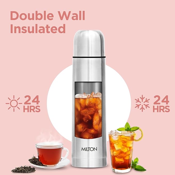 Milton Vacuum Flask for Hot Drink 500 ml (16 oz), Stainless Steel Double Walled Insulated Water Bottle for 24 Hour Hot and Cold Drinks, Leak proof, BPA Free, Thermosteel Flip Lid Set of -2