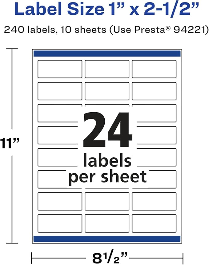 Avery Glossy White Rectangle Labels, Sure Feed Technology, 1" x 2.5", 240 Glossy White Labels, Permanent Adhesive, Laser/Inkjet Printable