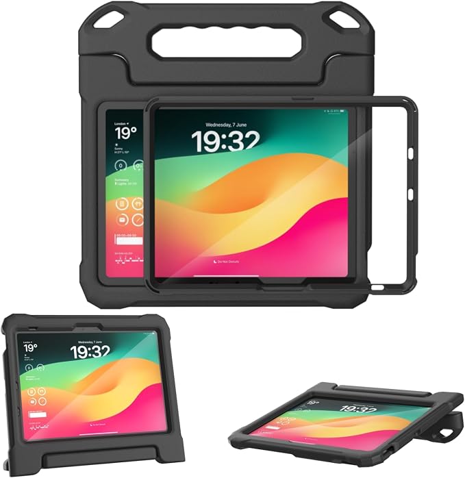 Kids Case for New iPad (A16) 11th Generation 11 inch 2025 iPad 10th Generation 10.9 2022 - Shockproof Handle Bumper Stand Cover with Built-in Screen Protector &amp Pencil Holder Tablet Case (Black)
