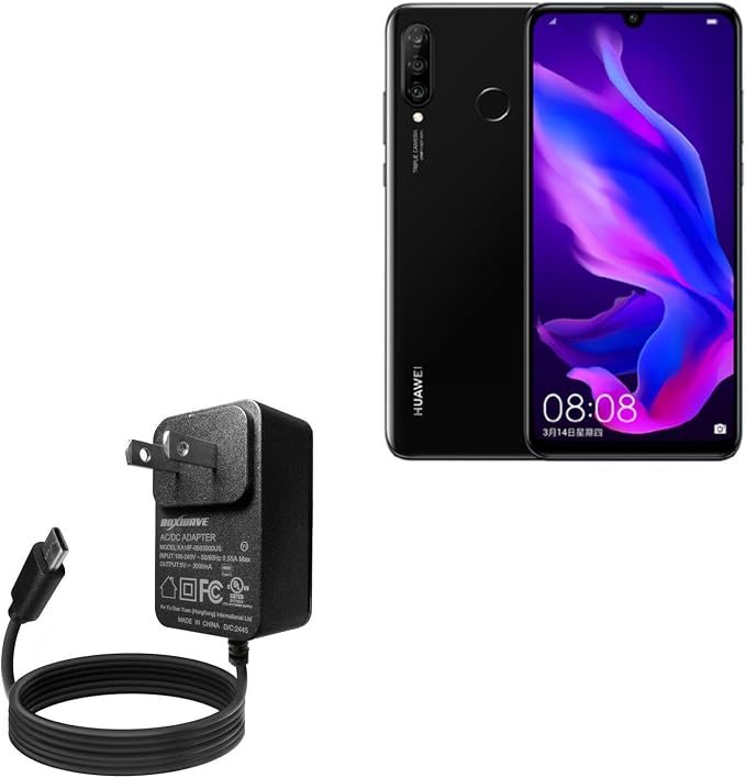 BoxWave Charger Compatible with Huawei P30 Lite - Wall Charger Direct (15W) Rapid Charge Your Device with Built-in 3ft Cable