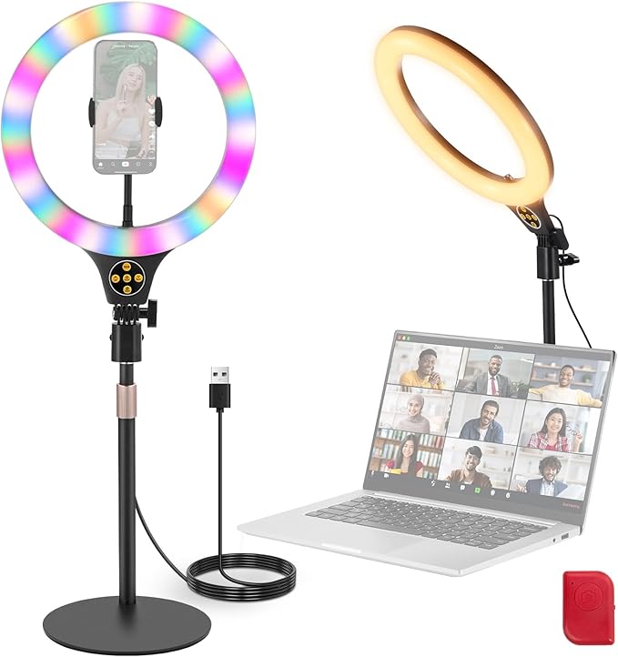 NEEWER ENTRY LEVEL VERSION N37 10.5" RGB Ring Light with Desktop Stand/Phone Holder Compatible with iPhone/Remote, 10W CRI85+ LED Lighting for TikTok YouTube Streaming Recording Laptop Zoom Video Call