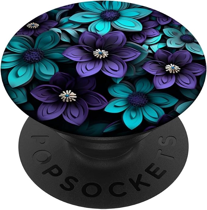 Teal Blue Flower Wildflower Bouquet Purple Floral Design Art PopSockets Adhesive PopGrip