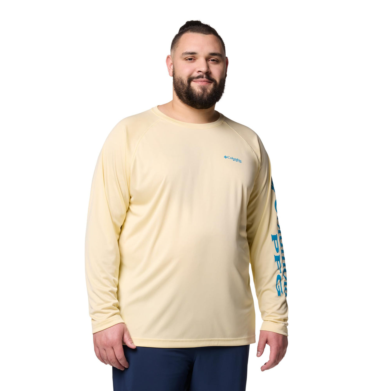 Columbia Men's PFG Terminal Tackle Long Sleeve Fishing Shirt, Lemon Wash/Blue Echo Logo, 2X