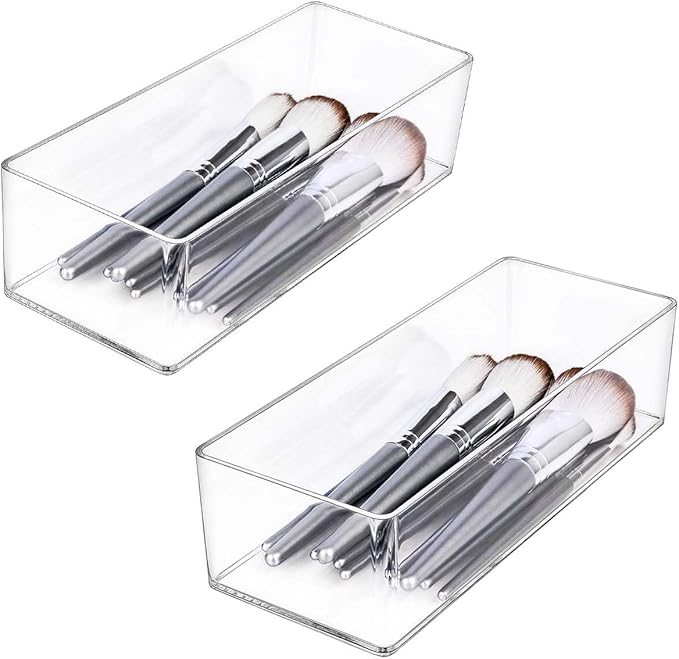 JessLab Acrylic Organizer, 2PK Cube Sections Makeup Organizer for Drawer, Makeup Organizer for Vanity, Countertop, Bathroom, Kitchen and Cabinet Storage(1+1 Compartment)