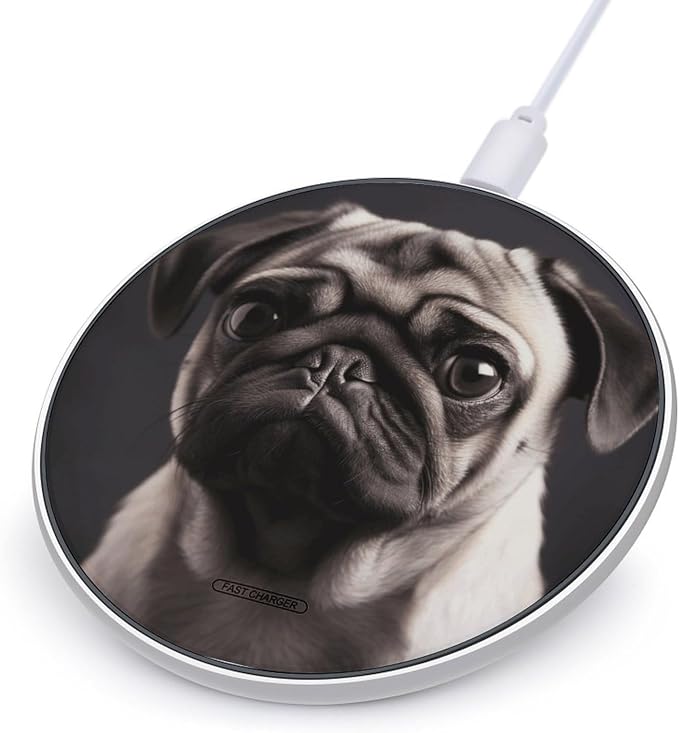 Pug Wireless Charger 10W Qi-Certified Fast Wireless Charging Pad with USB Cable &amp LED Indicator Fashion Charger Mat Portable Charging Station for All Qi-Enabled Phones