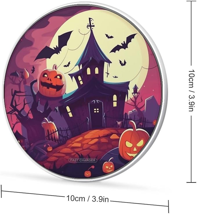 Happy Halloween Wireless Charger Aluminum Alloy Frame 10W Fast Charging Pad with Indicator Light 6mm Thin &amp Portable Wireless Charging Pad for Travel Home Office Desk