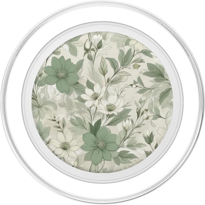 Sage Green Floral Pattern PopSockets PopWallet for MagSafe