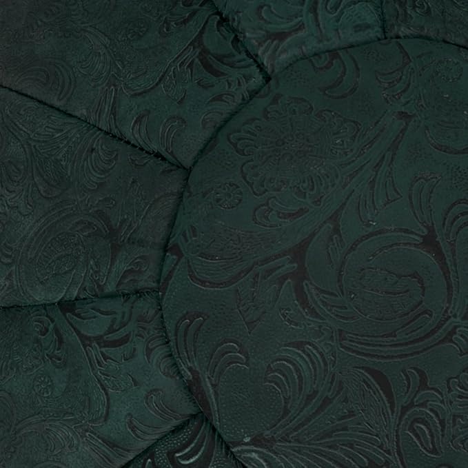 SIMPLIHOME Drury Boho Round Pouf in Teal Patterened Genuine Leather for the Living Room, Bedroom and Kids Room
