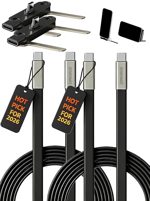 Detachable 240w Super Fast Charging 2-in-1 Charging Cable with Phone Charger Invisible Stand Flat Phone Charger Type-C 90 Degree 240w Stand Data Cable Right Angle Sideways(Data cable set1PC Black)
