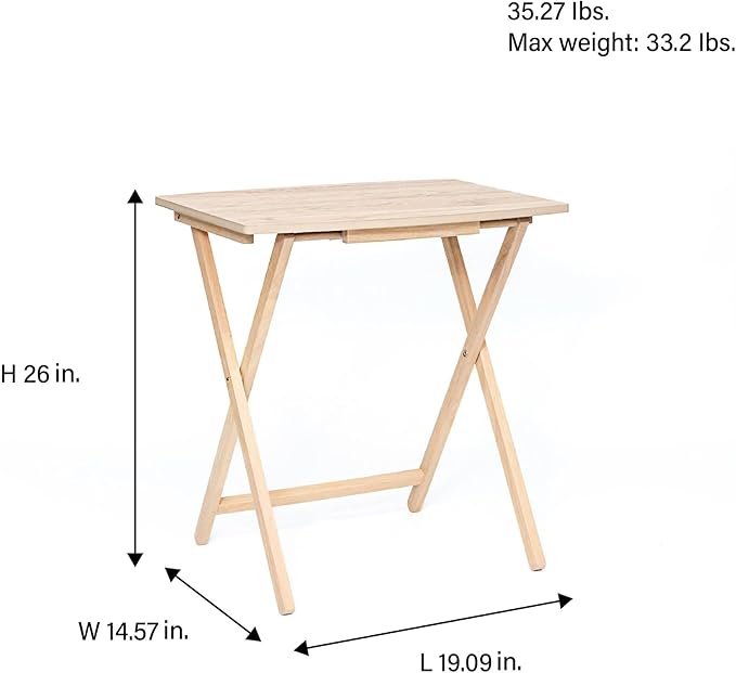 PJ Wood 5 Pack XL Oversize Tray Table for Living Room or Kitchen, Indoor TV Tray for Small Spaces and Family Gatherings, Natural Wood