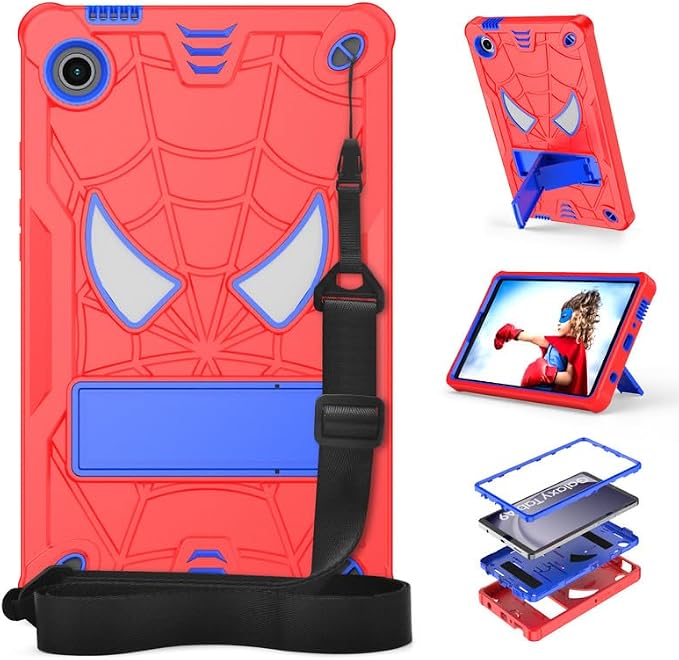 DETUOSI Case for Samsung Galaxy Tab A9 8.7 2023 Tablet (SM-X110/X115/X117) with Shoulder Strap3-Layers Hybrid Heavy Duty Full-Body Shockproof4-Angles Viewing Protective Cover