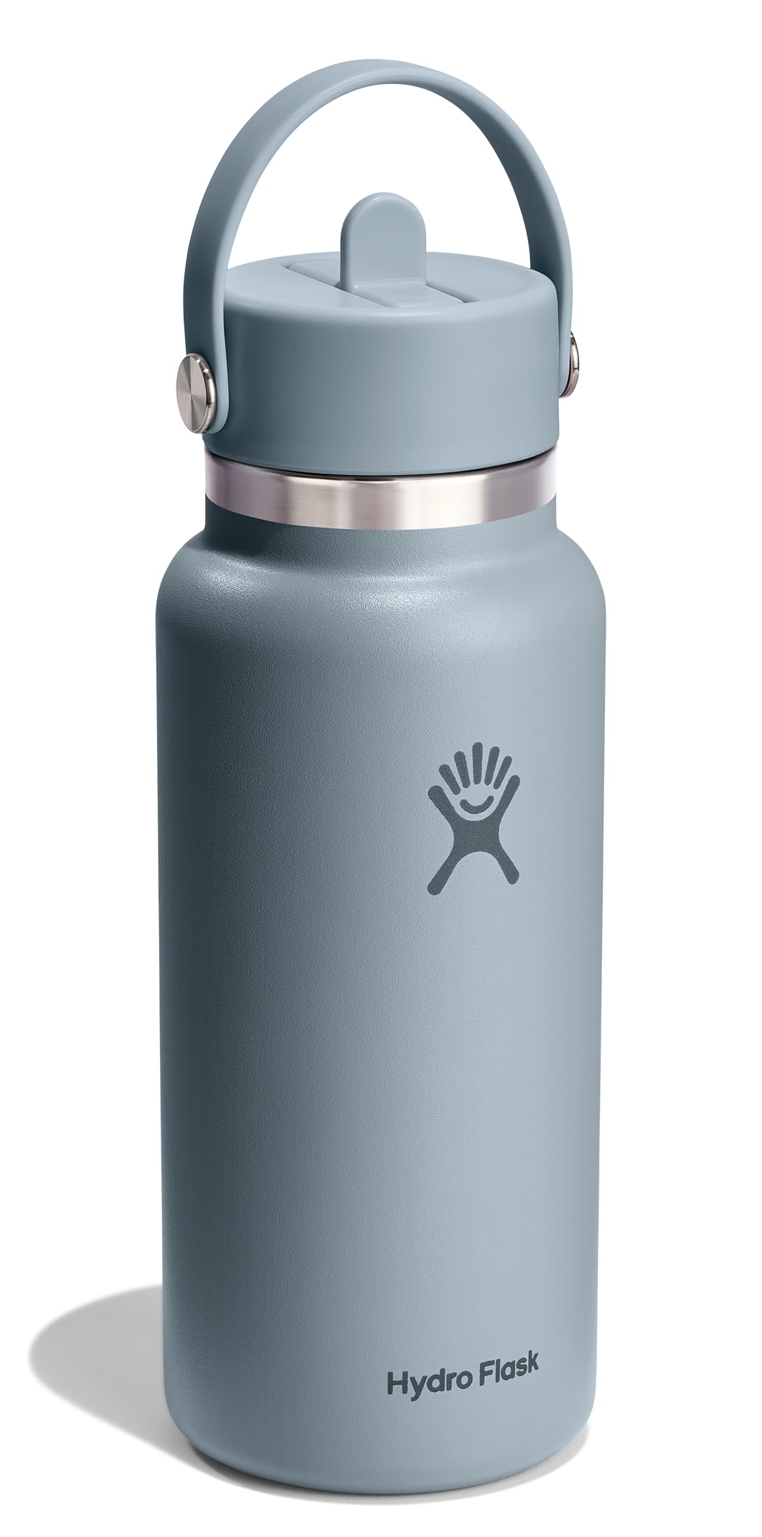 Hydro Flask Water Bottle - Insulated Stainless Steel - Wide Mouth Flex Straw Lid, Non Spill, Leakproof and Refillable in 32 Oz Shale Gray