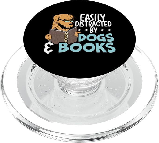 Easily Distracted by Dogs &amp Books Puppy Lover Bookworm PopSockets Adhesive PopGrip