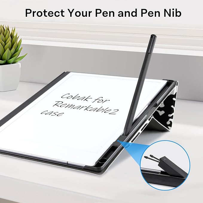CoBak Case Compatible with Remarkable 2 Paper Tablet Black | Built-in Pen Holder Multi-Angle Foldable Stand Custom Fit for 2020 Released reMarkable 2