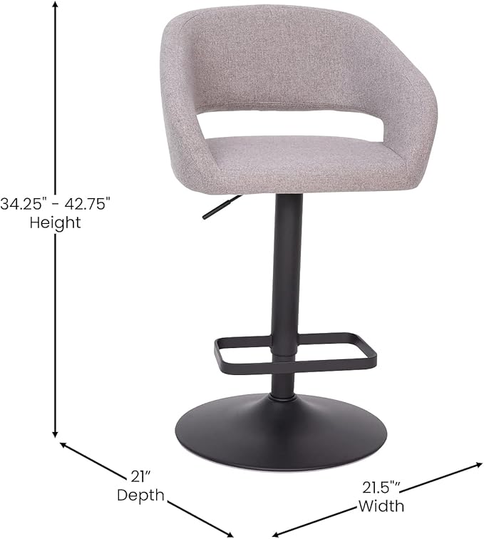 Flash Furniture Erik Comfortable & Stylish Contemporary Barstool with Rounded Mid-Back and Foot Rest, Adjustable Height - Gray Vinyl with Chrome Base