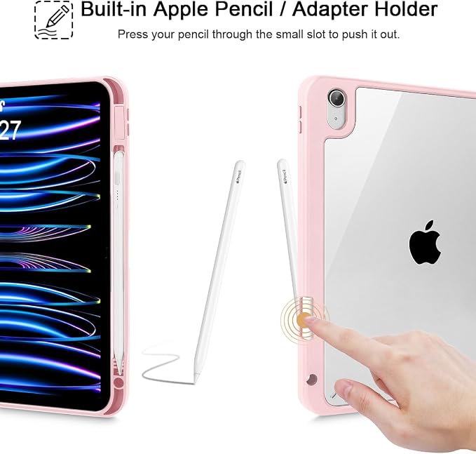 Tuiklol Case for iPad Air 11 Inch M4 2026 / Air 11 Inch M3 2025 / Air 11 Inch M2 2024 / iPad Air 10.9 Inch 2022 2020 Buit in Pencil Holder with Shockproof Cover Clear Transparent Back Black Flower
