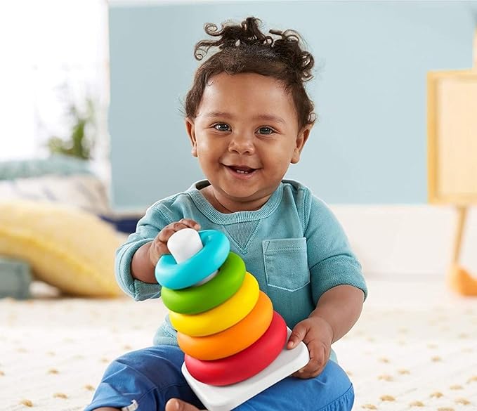 Fisher-Price Baby Stacking Toy Rock-A-Stack Rings with Roly-Poly Base for Ages 6+ Months, Made with Plant-Based Materials