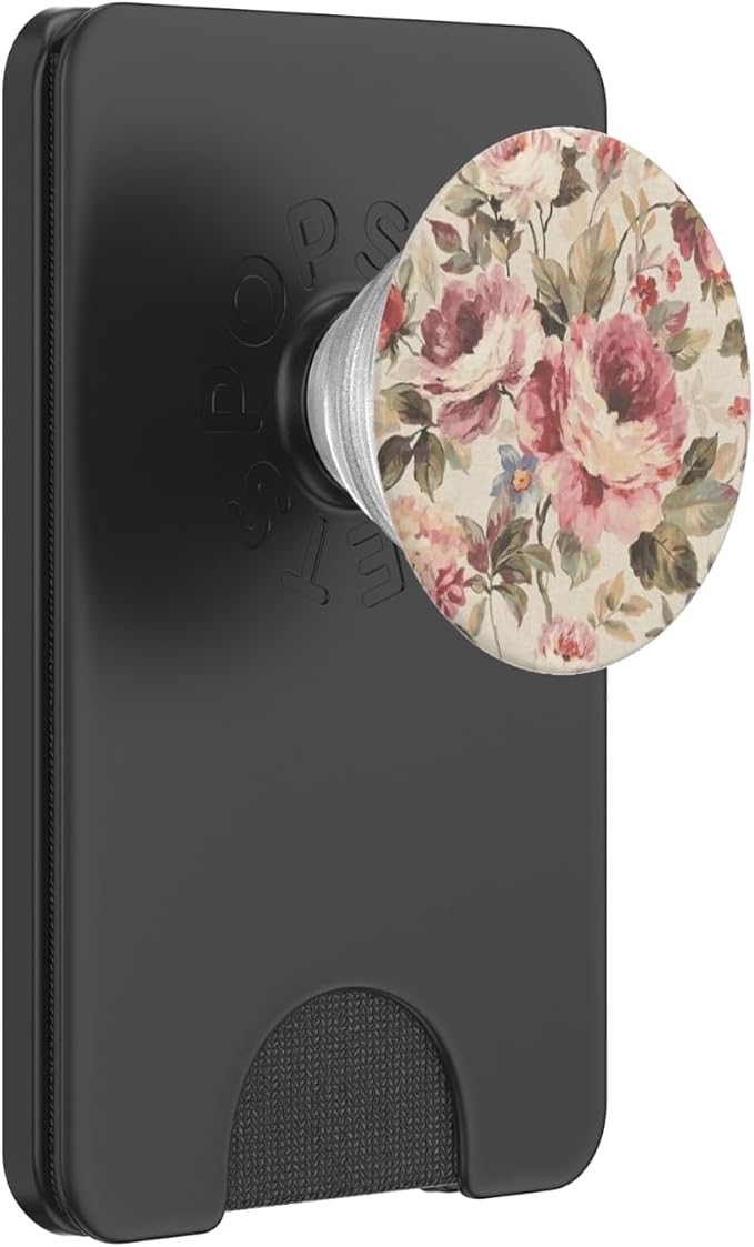 Beige Pink Vintage Floral Pattern PopSockets PopWallet for MagSafe