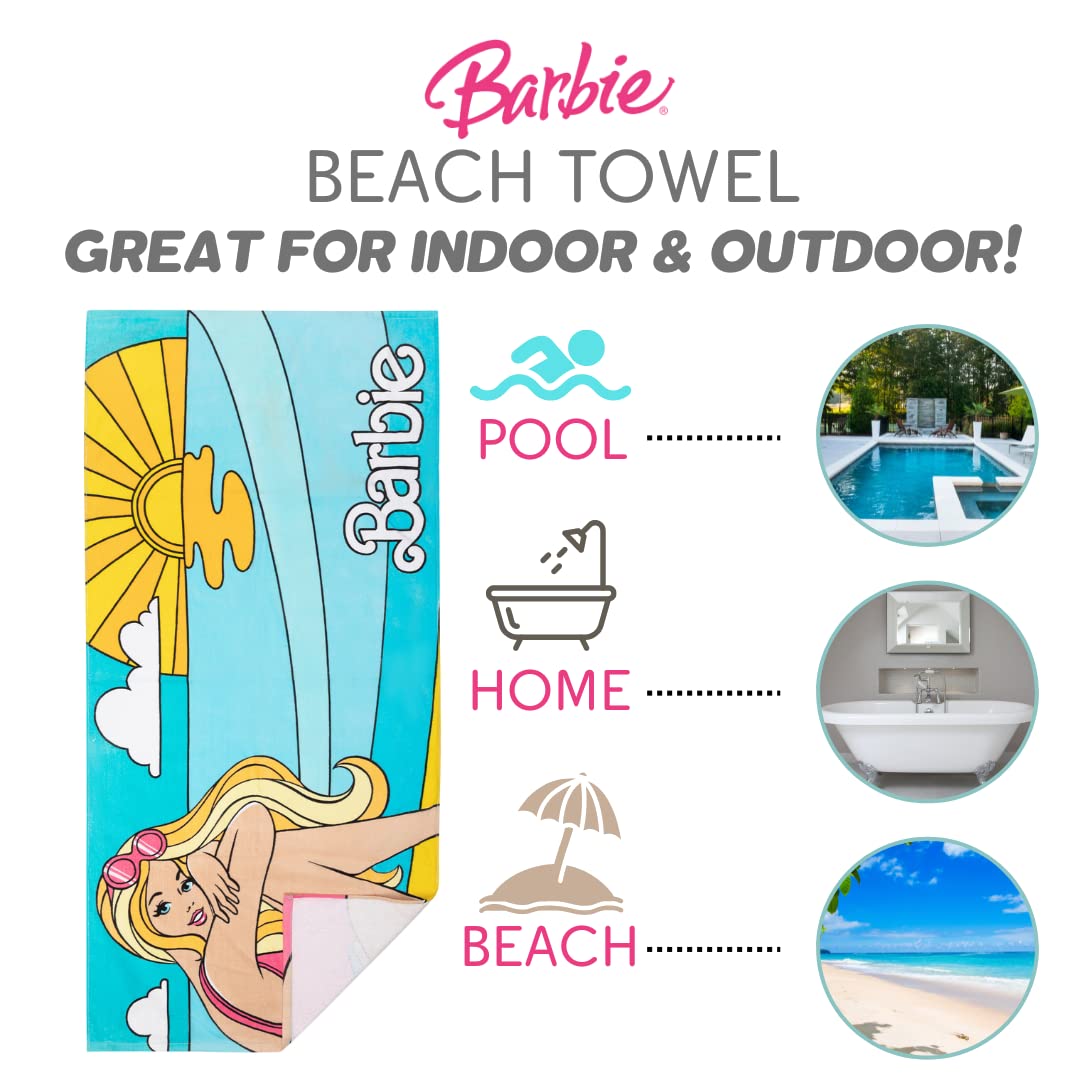Barbie Super Soft Cotton Bath/Pool/Beach Towel, Barbiecore 58 in x 28 in, (Official Barbie Product) By Franco